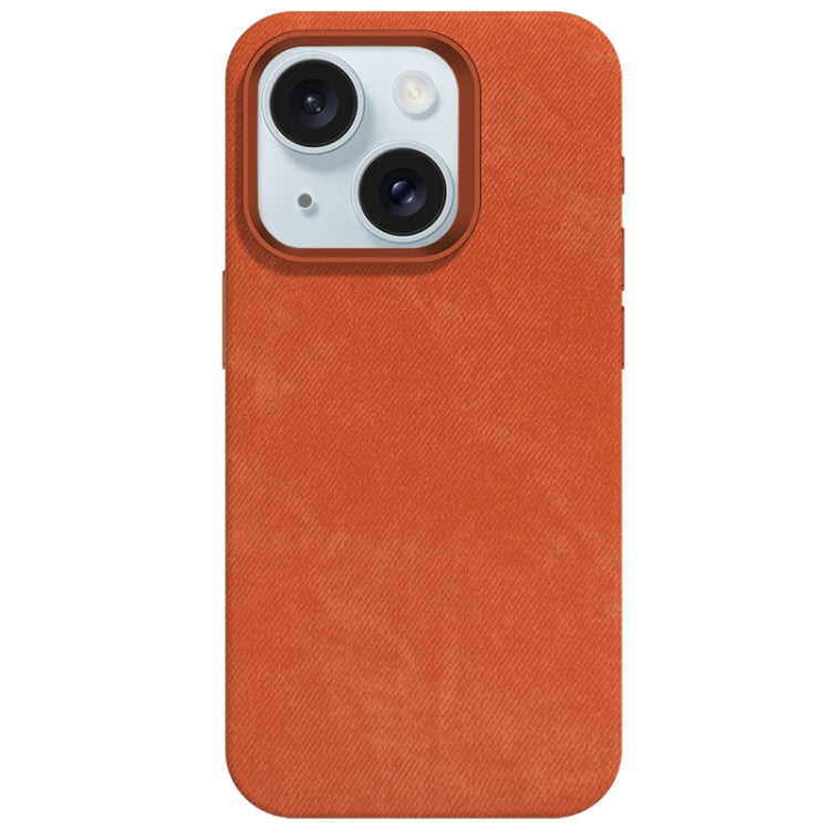 For iPhone 15 Skin Feel Denim Leather MagSafe Phone Case