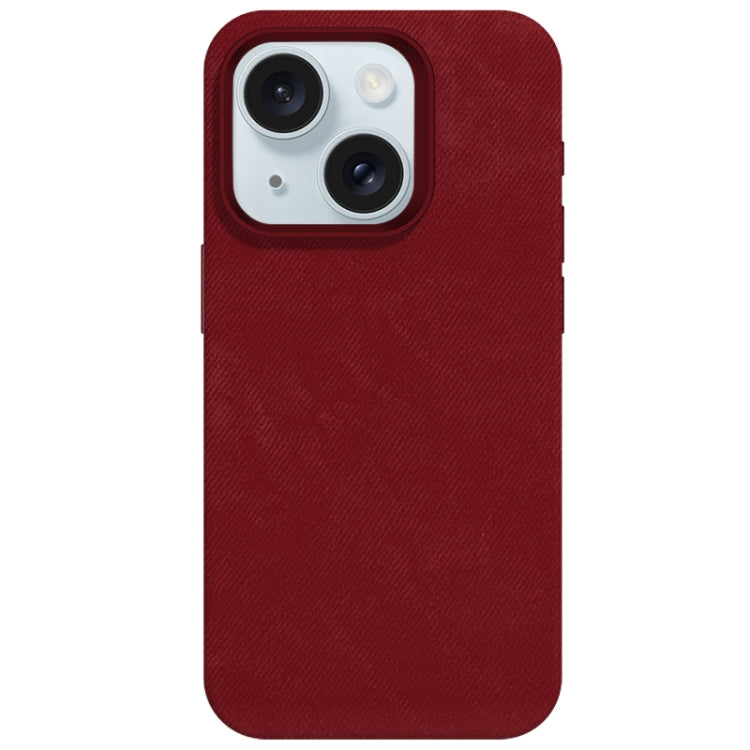 For iPhone 15 Skin Feel Denim Leather MagSafe Phone Case