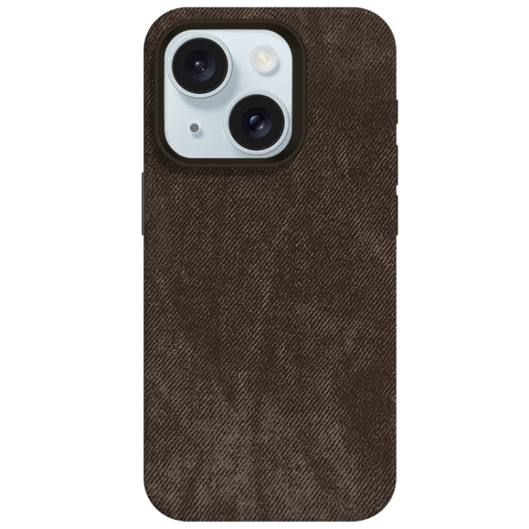 For iPhone 15 Skin Feel Denim Leather MagSafe Phone Case