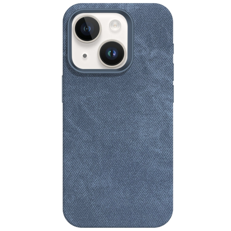 For iPhone 14 Skin Feel Denim Leather MagSafe Phone Case