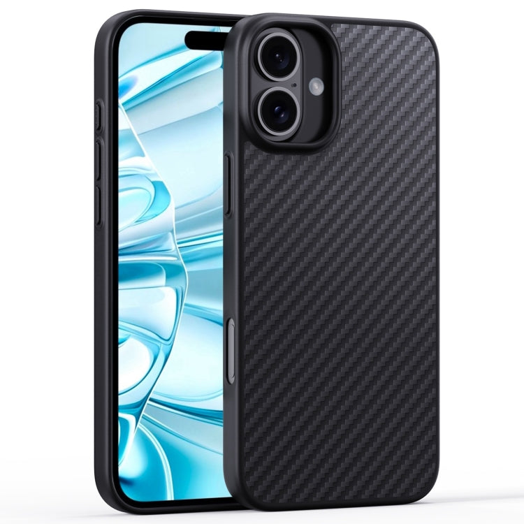 For iPhone 16 Plus Carbon Fiber Kevlar MagSafe Magnetic Phone Case - Black