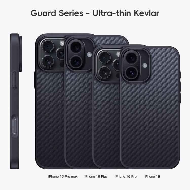 For iPhone 16 Plus Carbon Fiber Kevlar MagSafe Magnetic Phone Case - Black