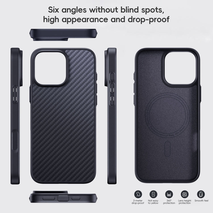 For iPhone 16 Pro Max Carbon Fiber Kevlar MagSafe Magnetic Phone Case - Black