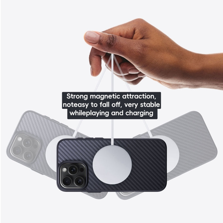 For iPhone 16 Carbon Fiber Kevlar MagSafe Magnetic Phone Case - Black