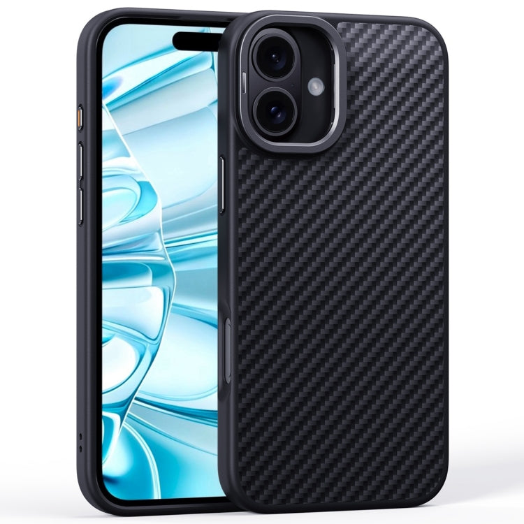 For iPhone 16 Pro Max Carbon Fiber Kevlar Lens Holder MagSafe Magnetic Phone Case - Black