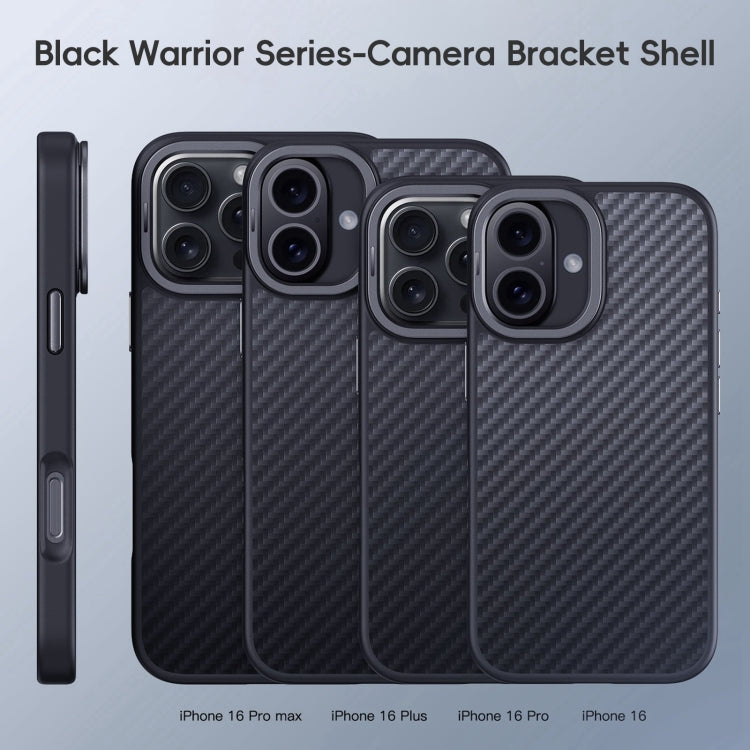 For iPhone 16 Pro Max Carbon Fiber Kevlar Lens Holder MagSafe Magnetic Phone Case - Black