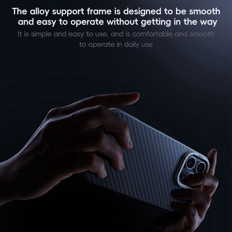 For iPhone 16 Carbon Fiber Kevlar Lens Holder MagSafe Magnetic Phone Case - Black