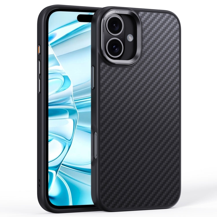 For iPhone 16 Plus Carbon Fiber Kevlar MagSafe Magnetic Phone Case - Black