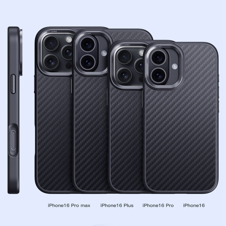 For iPhone 16 Plus Carbon Fiber Kevlar MagSafe Magnetic Phone Case - Black