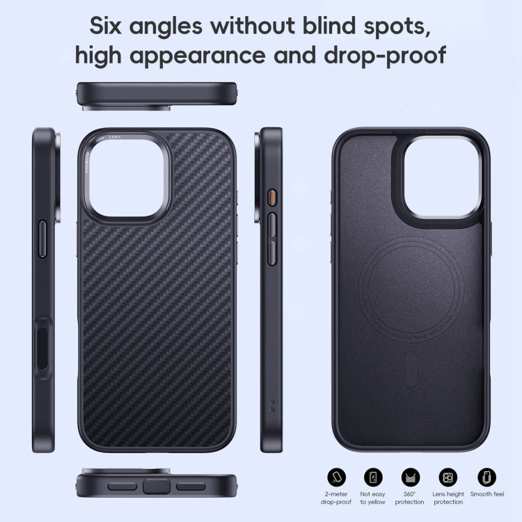 For iPhone 16 Plus Carbon Fiber Kevlar MagSafe Magnetic Phone Case - Black