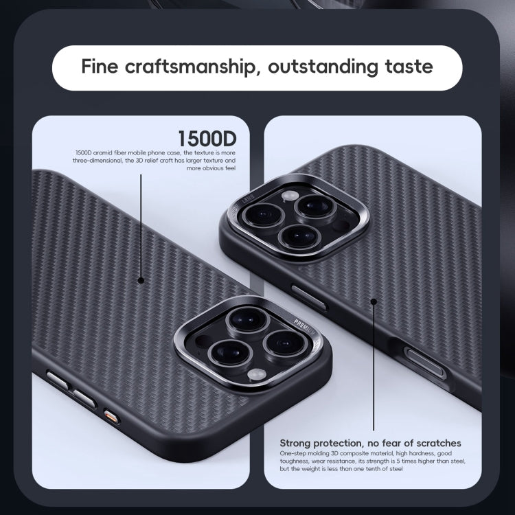 For iPhone 16 Plus Carbon Fiber Kevlar MagSafe Magnetic Phone Case - Black