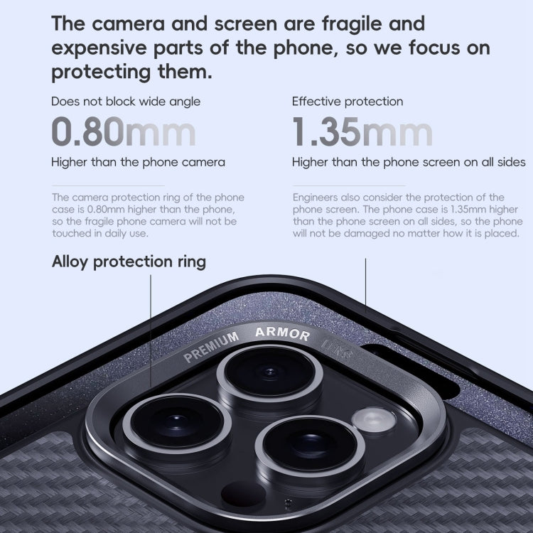 For iPhone 16 Plus Carbon Fiber Kevlar MagSafe Magnetic Phone Case - Black