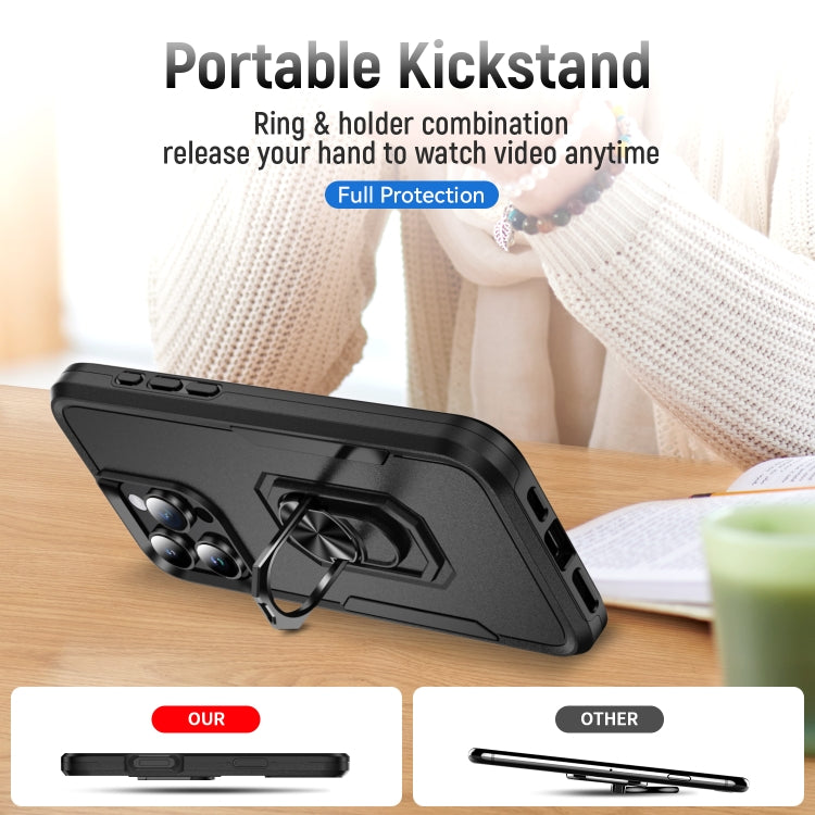 For iPhone 16 Pro Pioneer Armor Heavy Duty PC + TPU Phone Case with Holder