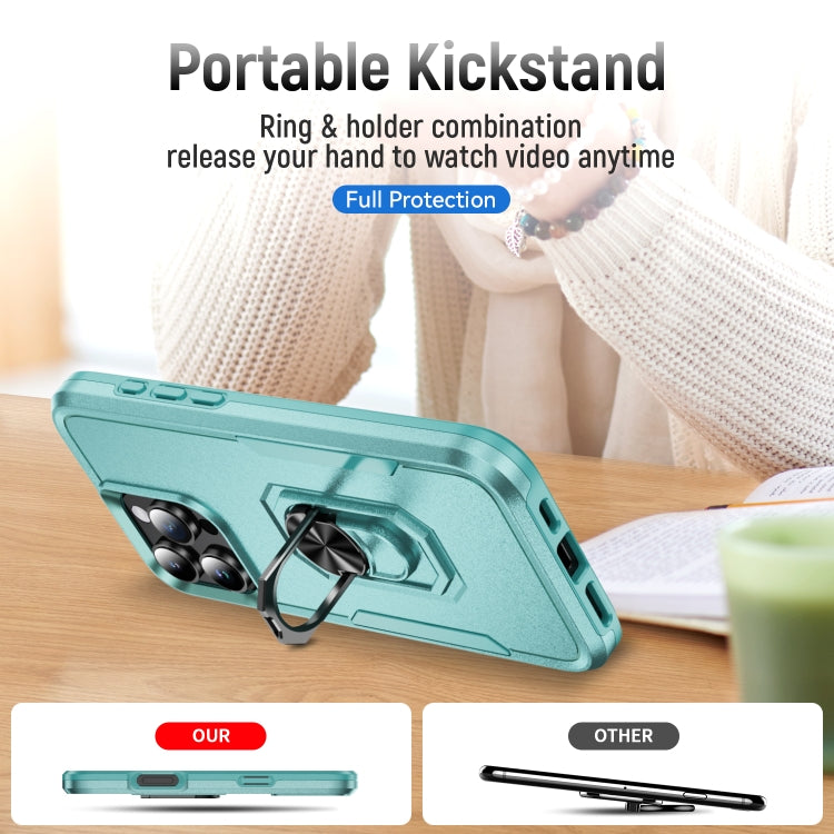 For iPhone 16 Pro Pioneer Armor Heavy Duty PC + TPU Phone Case with Holder