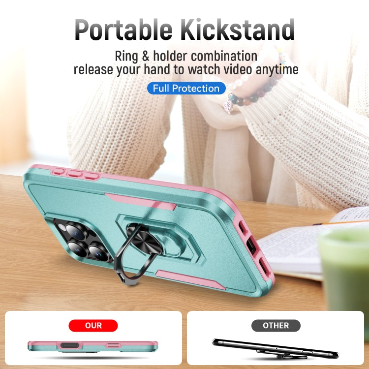 For iPhone 16 Pro Pioneer Armor Heavy Duty PC + TPU Phone Case with Holder