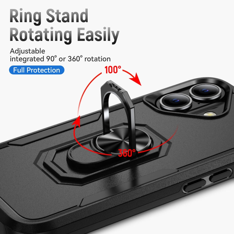 For iPhone 16 Pioneer Armor Heavy Duty PC + TPU Phone Case with Holder