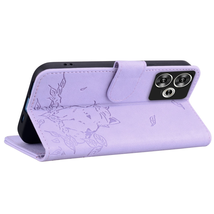 For Xiaomi Poco F6 Cute Cat Embossed Leather Phone Case