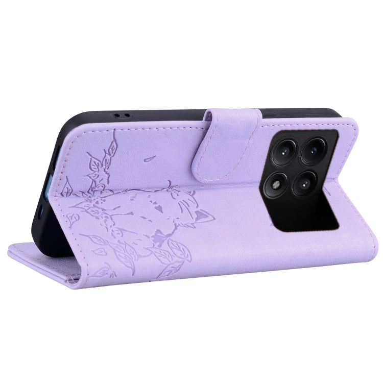 For Xiaomi Poco F6 Pro 5G Cute Cat Embossed Leather Phone Case