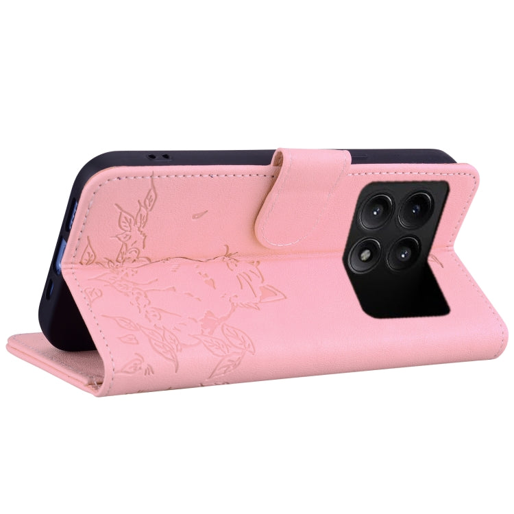 For Xiaomi Poco F6 Pro 5G Cute Cat Embossed Leather Phone Case