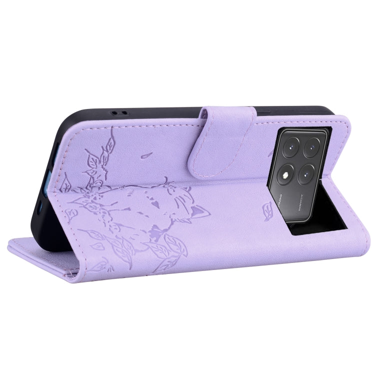 For Xiaomi Poco X6 5G Cute Cat Embossed Leather Phone Case