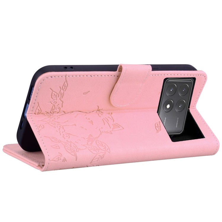 For Xiaomi Poco X6 5G Cute Cat Embossed Leather Phone Case