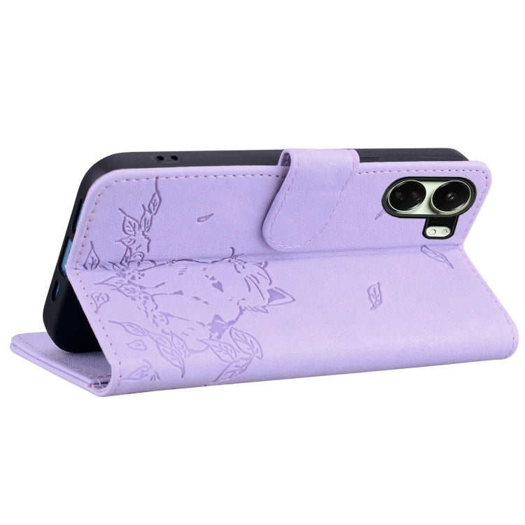 For Xiaomi Poco C65 Cute Cat Embossed Leather Phone Case