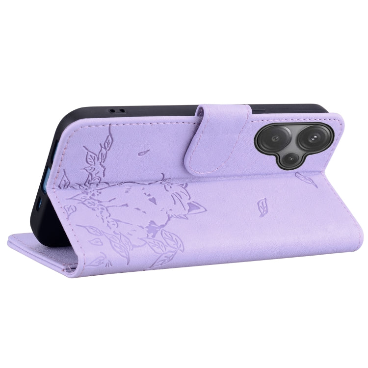 For Redmi 13 4G Cute Cat Embossed Leather Phone Case