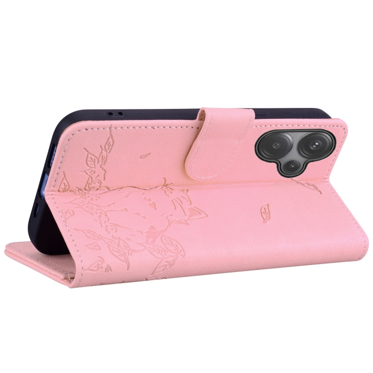 For Redmi 13 4G Cute Cat Embossed Leather Phone Case