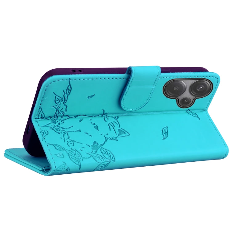 For Redmi 13 4G Cute Cat Embossed Leather Phone Case
