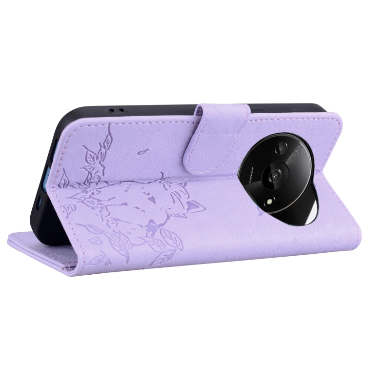 For Redmi A3 Cute Cat Embossed Leather Phone Case