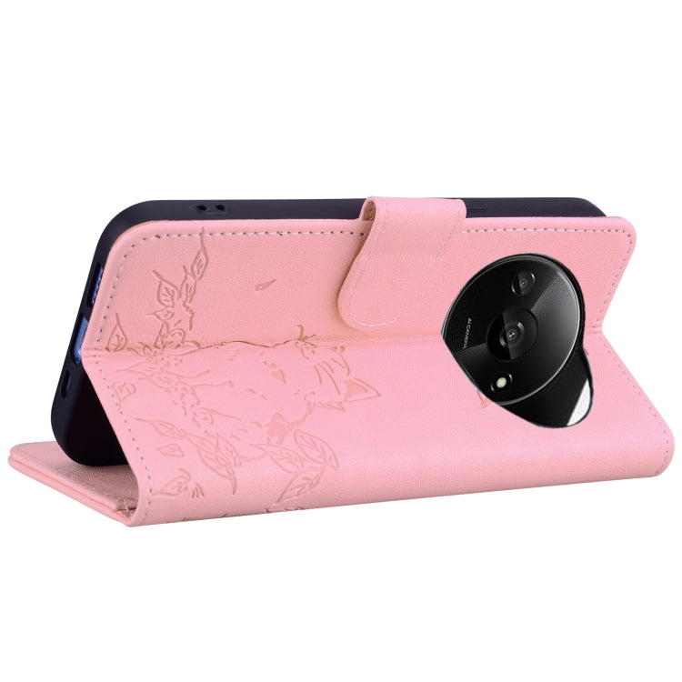 For Redmi A3 Cute Cat Embossed Leather Phone Case