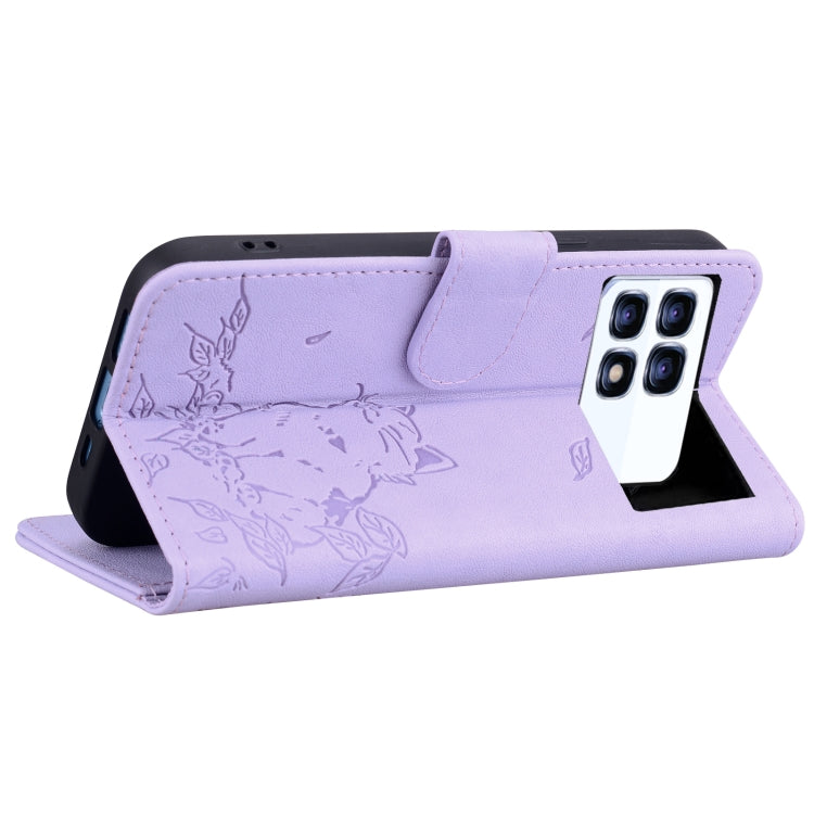 For Redmi K70 Ultra Cute Cat Embossed Leather Phone Case