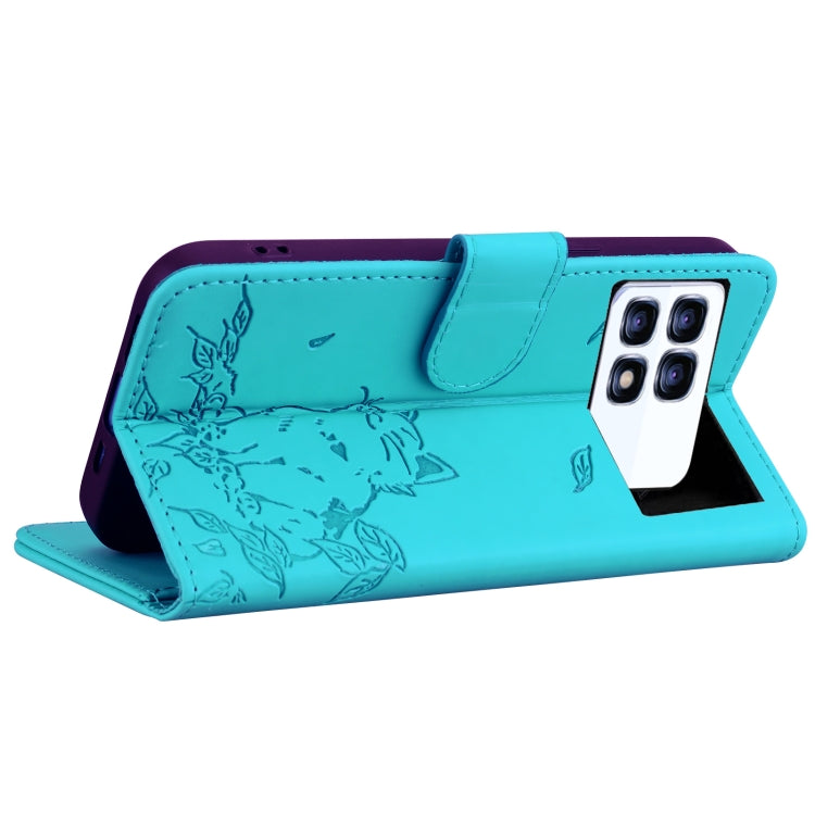 For Redmi K70 Ultra Cute Cat Embossed Leather Phone Case