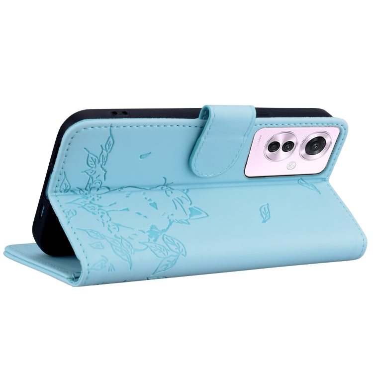 For OPPO Reno11 F 5G Cute Cat Embossed Leather Phone Case