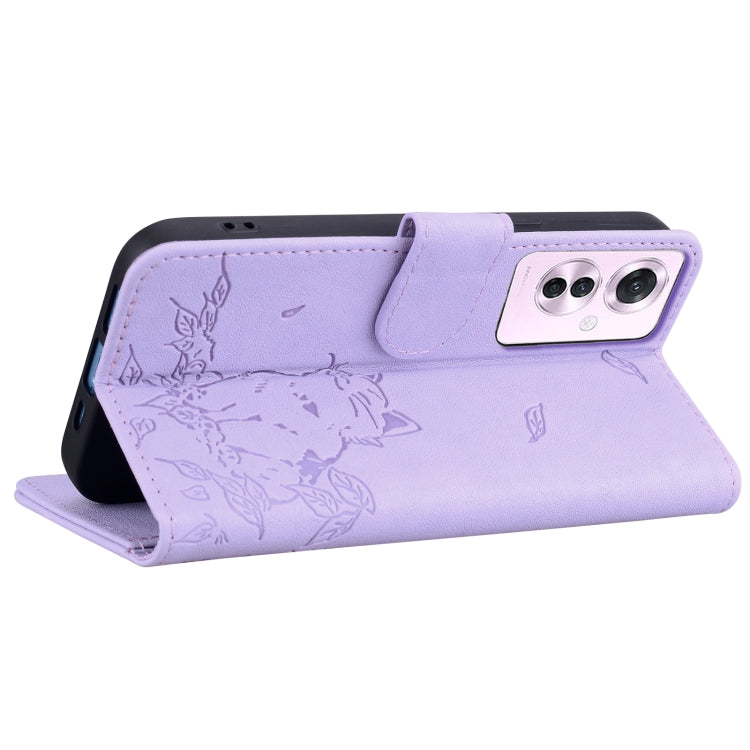 For OPPO Reno11 F 5G Cute Cat Embossed Leather Phone Case