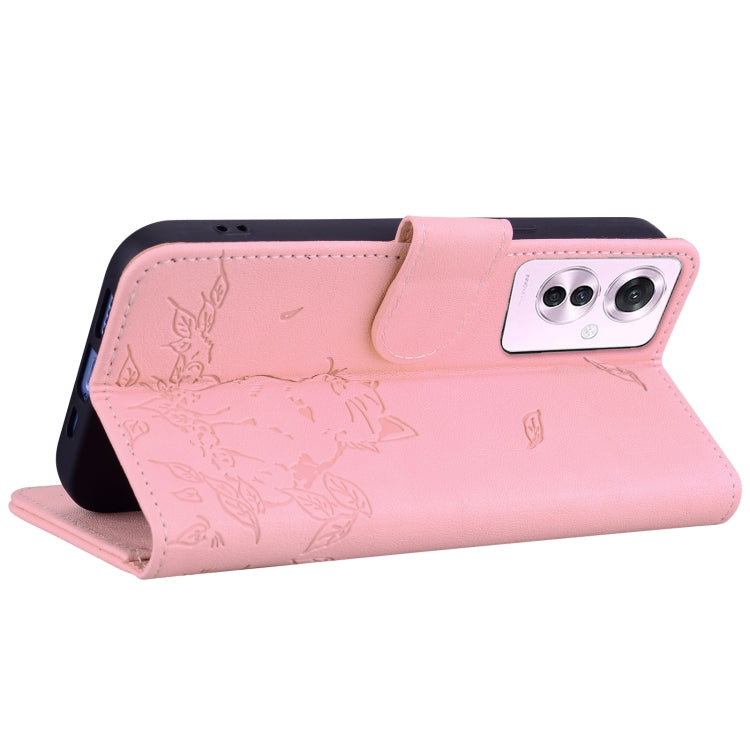 For OPPO Reno11 F 5G Cute Cat Embossed Leather Phone Case