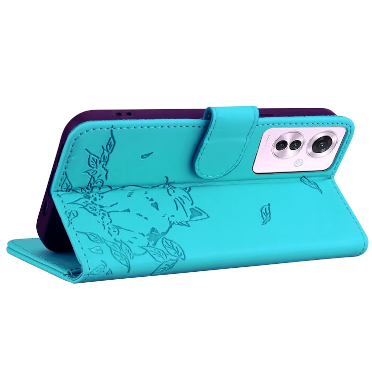 For OPPO Reno11 F 5G Cute Cat Embossed Leather Phone Case