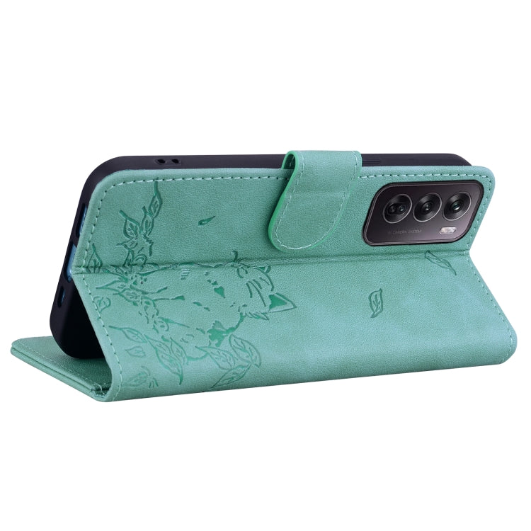 For OPPO Reno12 5G Global Cute Cat Embossed Leather Phone Case