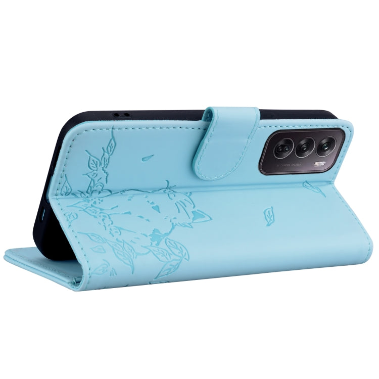 For OPPO Reno12 5G Global Cute Cat Embossed Leather Phone Case