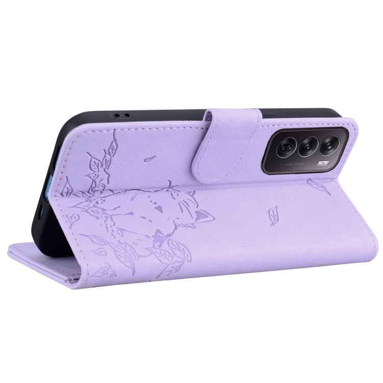 For OPPO Reno12 5G Global Cute Cat Embossed Leather Phone Case