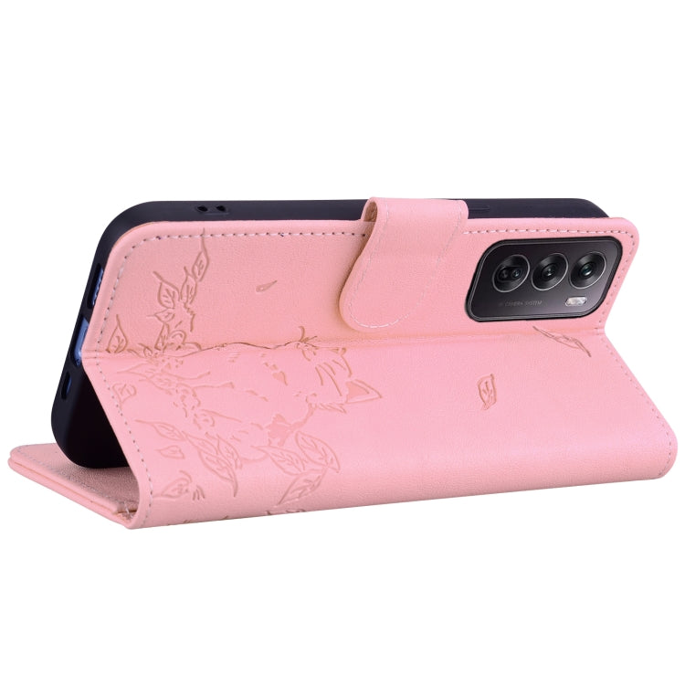 For OPPO Reno12 5G Global Cute Cat Embossed Leather Phone Case