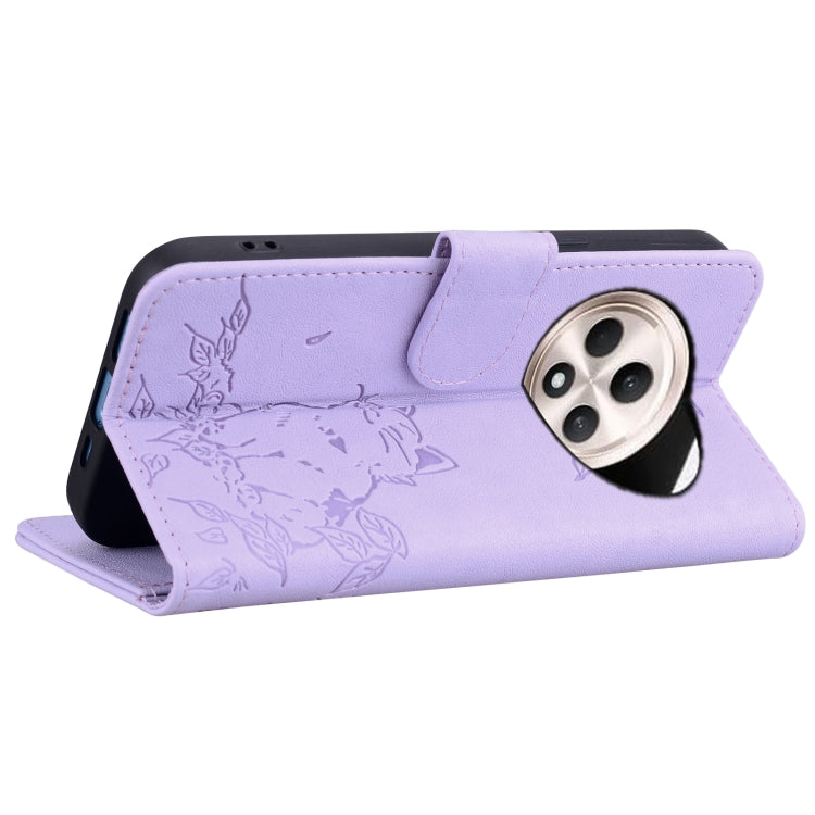 For OPPO Reno12 F 5G Cute Cat Embossed Leather Phone Case
