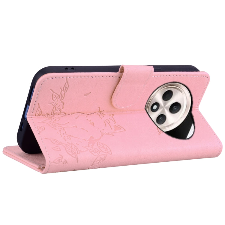 For OPPO Reno12 F 5G Cute Cat Embossed Leather Phone Case