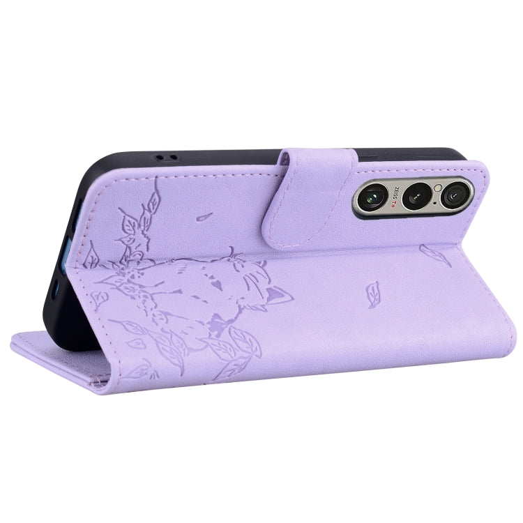 For Sony Xperia 1 VI Cute Cat Embossed Leather Phone Case
