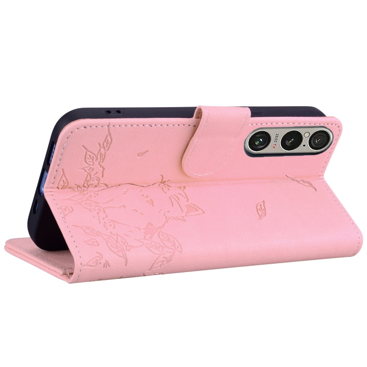 For Sony Xperia 1 VI Cute Cat Embossed Leather Phone Case