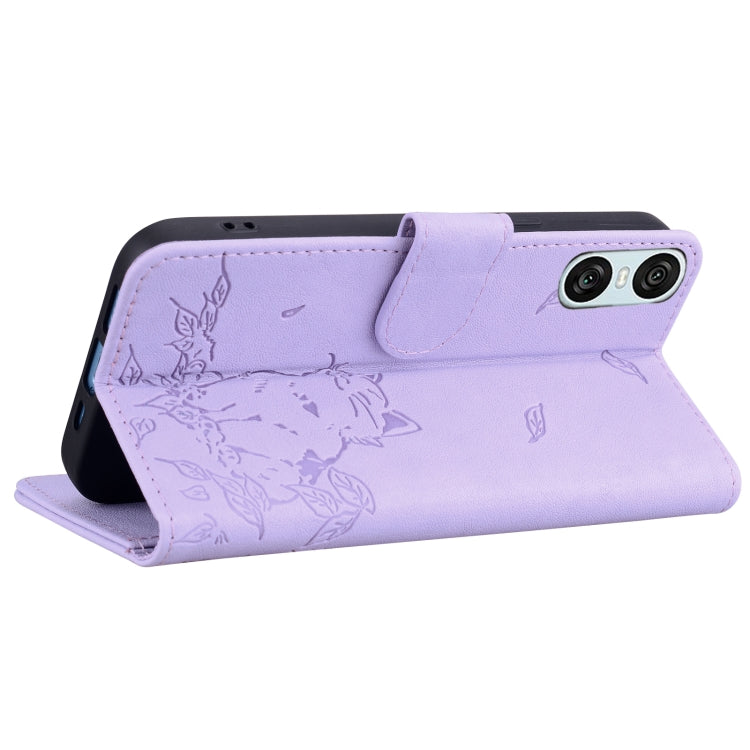 For Sony Xperia 10 VI Cute Cat Embossed Leather Phone Case