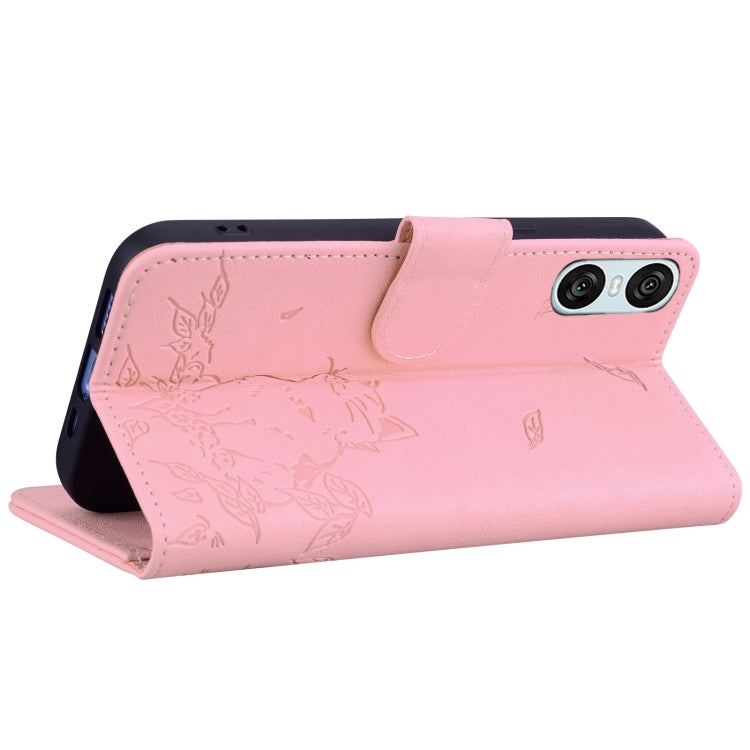 For Sony Xperia 10 VI Cute Cat Embossed Leather Phone Case