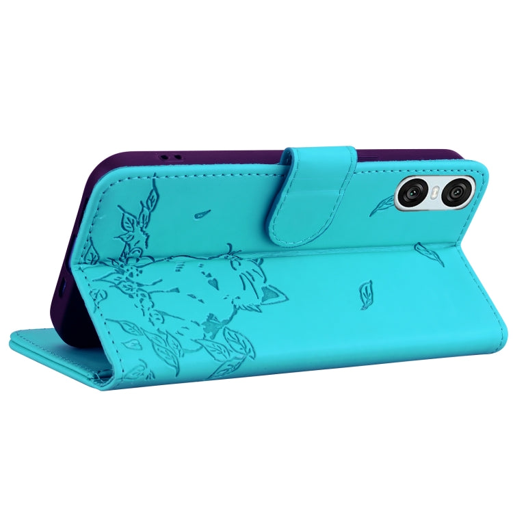For Sony Xperia 10 VI Cute Cat Embossed Leather Phone Case