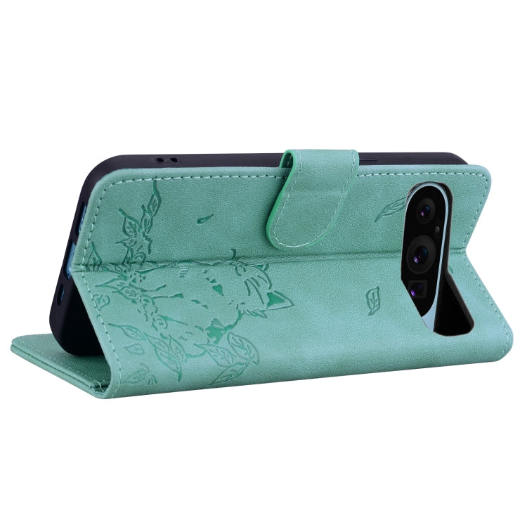 For Google Pixel 9 / 9 Pro Cute Cat Embossed Leather Phone Case