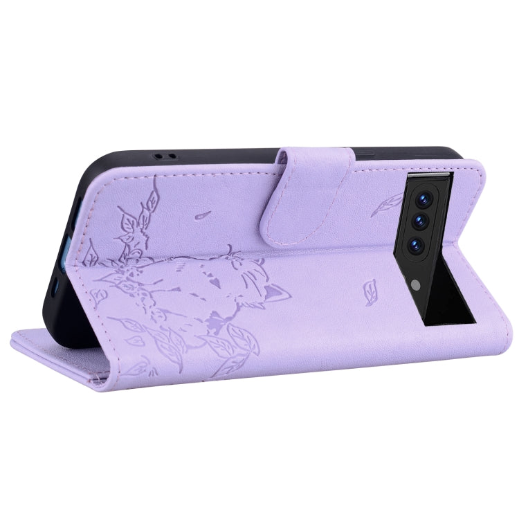 For Google Pixel 8 Pro Cute Cat Embossed Leather Phone Case